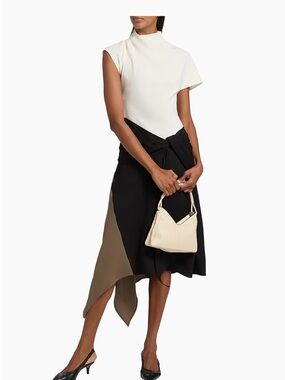 6. STAUD • NWT $720 Davina Asymmetric Midi-Dress PTP 18”-20”